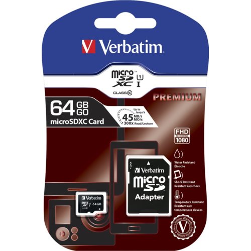 Verbatim Micro SDHC 64GB Class10 UHS-I + Adapter