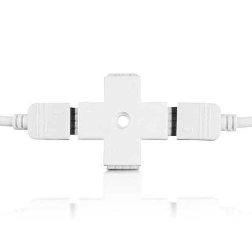 Whitenergy Złączka do taśm LED Krzyżyk | RGB | czterostronna | IP20 | biała | 1 szt | 4 x 4 pin żeński |