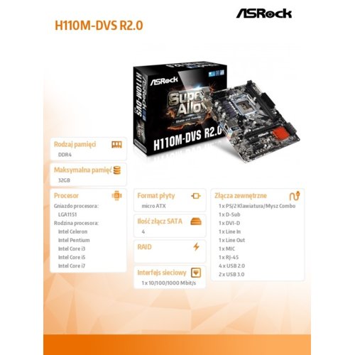 ASRock H110M-DVS R2.0 s1151 H110 2DDR4 USB3.0 uATX