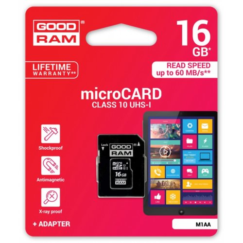 GOODRAM microSD 16GB CL10 UHS I + adapter