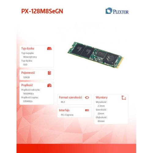 Plextor SSD 128GB M.2 2280 PX-128M8SeGN w/oH.S