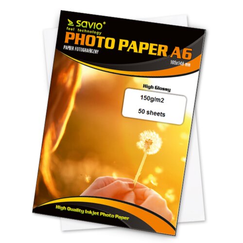 Papier fotograficzny SAVIO PA-03  A6 150g/m2 50 szt. błysk