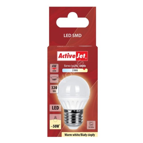 Activejet żarówka LED SMD AJE-DS3027G-W (kulista 320lm 4W E27 biały ciepły)