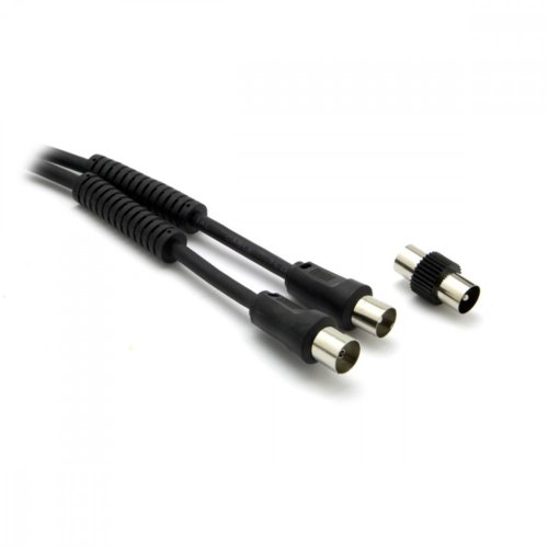G&BL Kabel antenowy IEC 9.5mm męski/żeński z filtrem ferrytowym + adapter męski czarny 2m blister