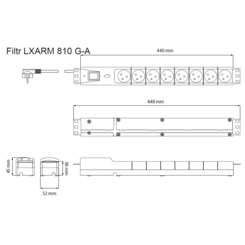 Listwa zasilająca Lestar LXARM  810  3L G-A K.:CZ 3,0M 19"PDU