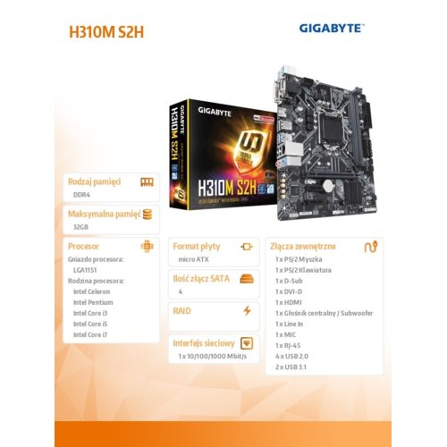 Gigabyte H310M S2H s1151 2DDR4 HDMI/DVI/D-sub uATX