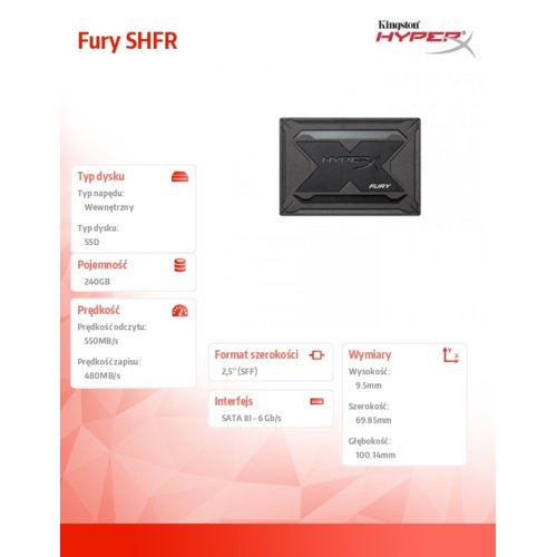 Dysk SSD Kingston HyperX Fury SHFR200/240G (240 GB ; 2.5"; SATA III)