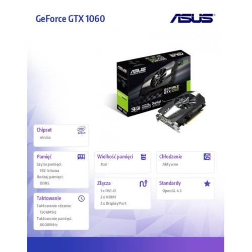 Asus GeForce GTX 1060 3GB GDDR5 192BIT DVI-D/2HDMI/2DP/HDCP
