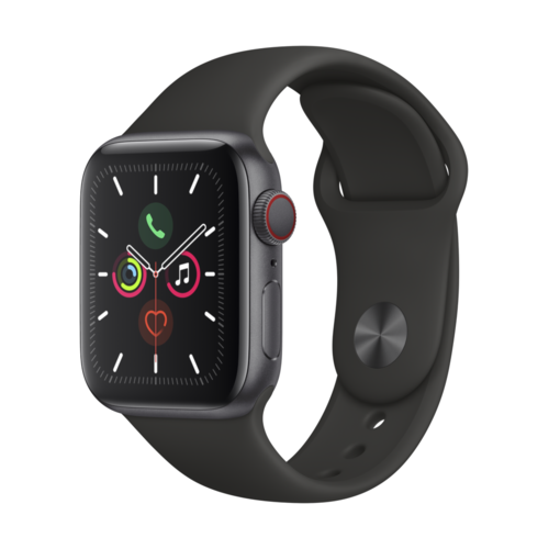 Apple Watch Serii 5 GPS + Cellular 40mm gwiezdna szarość aluminium z czarnym sportowym paskiem S/M i M/L