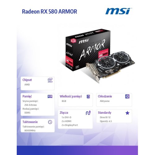 MSI Radeon RX 580 ARMOR OC 8GB 256BIT 2HDMI/DVI-D/2DP