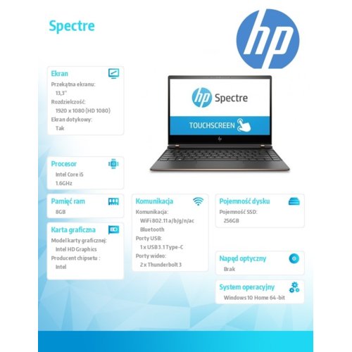 HP Inc. Spectre 13-af000nw i5-8250U 256/8G/W10H/13,3 2PF99EA