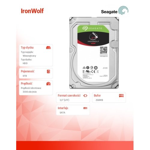 Seagate IronWolf 6TB 3,5'' 256MB ST6000VN0033