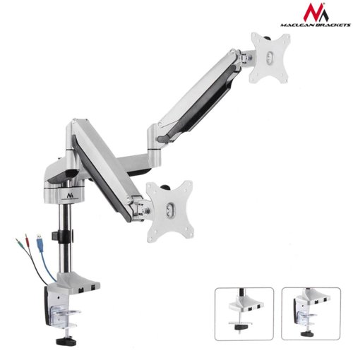 Maclean Uchwyt biurkowy na dwa monitory ze sprężyną USB 3.0 13"-32" 9kg MC-766