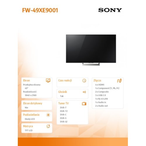 Sony Monitor 49'' 4K BRAVIA B2B screen TVtuner 24/7 3Y