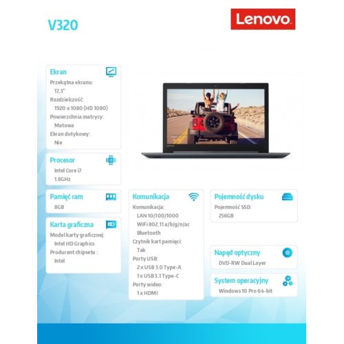 Lenovo V320-17IKBR  81CN0001PB 10Pro i7-8550U/4GB+4GB/256GB/17.3" FHD Grey/2YRS CI