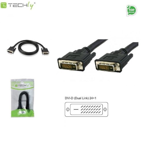 Kabel DVI Techly DVI-D/DVI-D M/M 24+1 Dual Link, 1,8m
