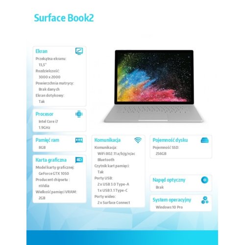Laptop Microsoft SF Book 2 - i7 8GB 256GB GPU - POL
