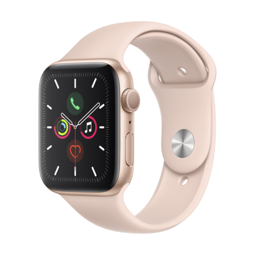 Apple Watch Serii 5 GPS 44mm złote aluminium z  różowym sportowym paskiem  S/M i M/L
