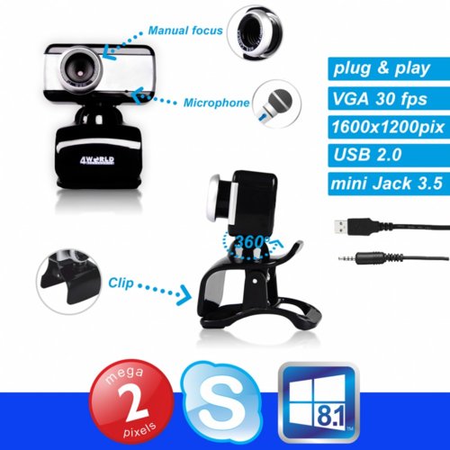 4world Kamera internetowa 2Mpx USB z mikrofonem 1600x1200 p
