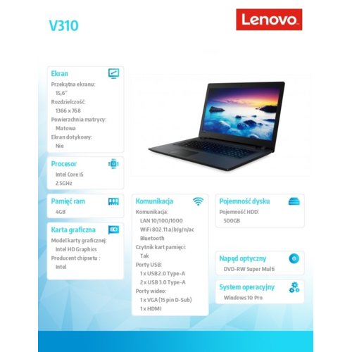 Laptop Lenovo V310-15IKB|i5-7,2kU|1x4GB|500GB/5400