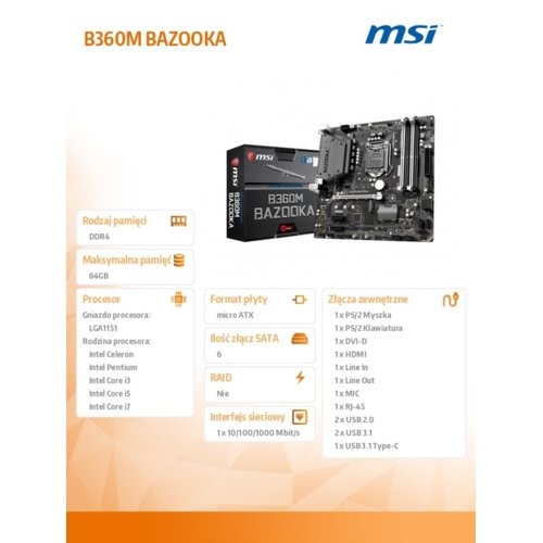 MSI B360M BAZOOKA s1151 B360 4DDR4 M.2 USB3 uATX