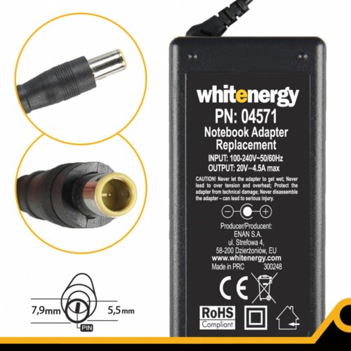 Whitenergy Zasilacz Power Supply/ 20V 4.5A plug 7.9x5.5 mm +