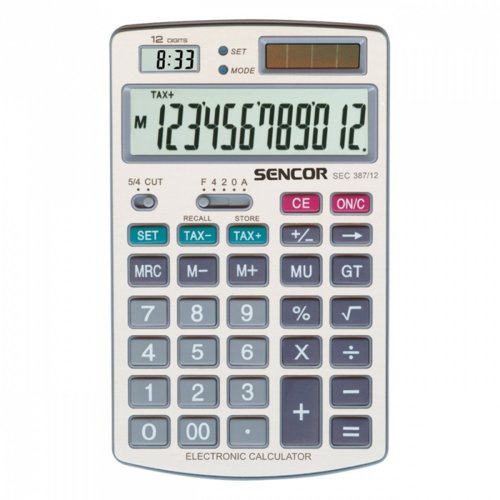 Sencor Kalkulator biurkowy SEC 387/12,12 cyfrowy wys, podwojne zasilanie             funkcja obliczen podatkowych TAX