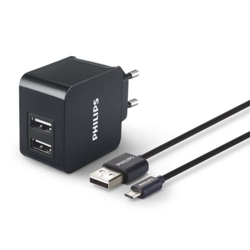PHILIPS ŁADOWARKA SIECIOWA 230V->2X USB (5V/3.1A) + KABEL MICRO USB