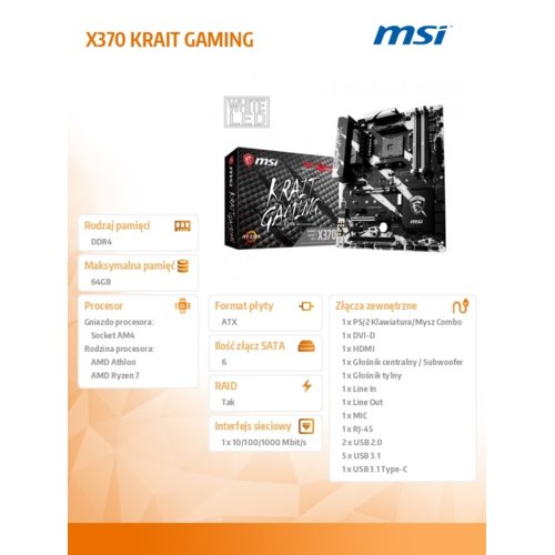 MSI X370 KRAIT GAMING AM4 4DDR4 2USB3.1/M.2 ATX