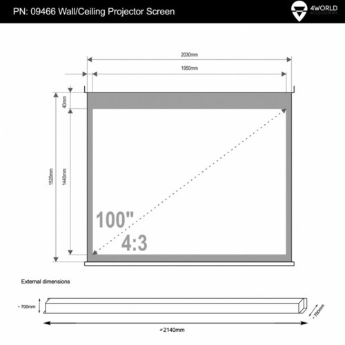 4World Ekran Projection screen(ciling)+pilot 203x152