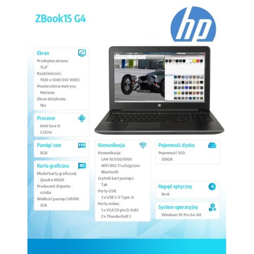 Laptop HP Zbook 15 G4 i5-7300HQ 256/8G/W10P/15,6 1RQ94ES
