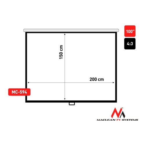 Maclean Ekran projekcyjny MC-594 100" 4:3 200x150 auto-lock biały matowy ściana lub sufit