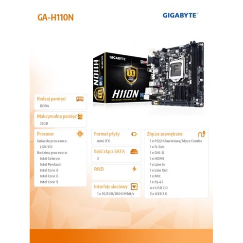 Gigabyte GA-H110N s1151 H110M 2DDR4 USB3.0 miniITX