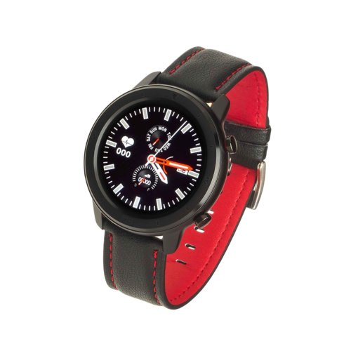 Smartwatch Garett Men 5S czarno-czerwony, skórzany