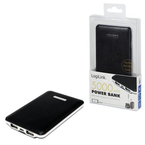 LogiLink Mobilny power-bank 5000 mAh, czarny, skórzana tekstura