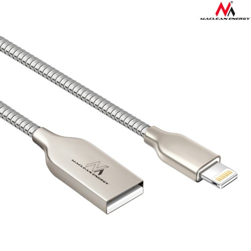 Maclean Kabel USB Lightning iPhone metalowy srebrny MCE191 - Quick & Fast Charge