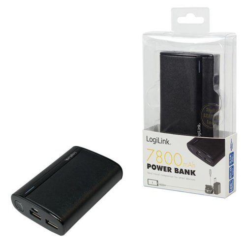 LogiLink Mobilny power-bank 7800 mAh, czarny, skórzana tekstura