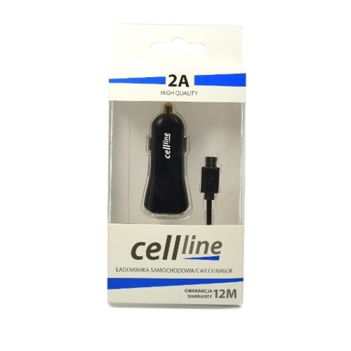 Cellline Ładowarka samochodowa 2xUSB + kabel microUSB 2A czarna