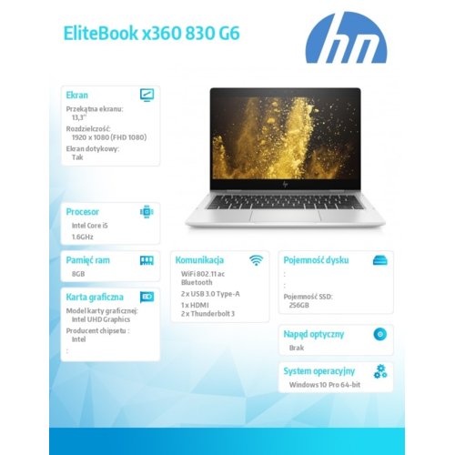 Laptop HP EliteBook x360 830 G6 6XD32EA i5-8265U 13.3 256GB
