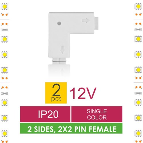 Whitenergy Złączka do taśm LED L | jednokolorowy | dwustronna | IP20 | biała | 2 szt | 2 x 2 pin żeński |