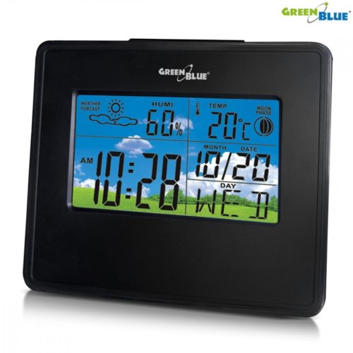 GreenBlue Stacja pogody zegar kalendarz fazy księżyca GB148 B black