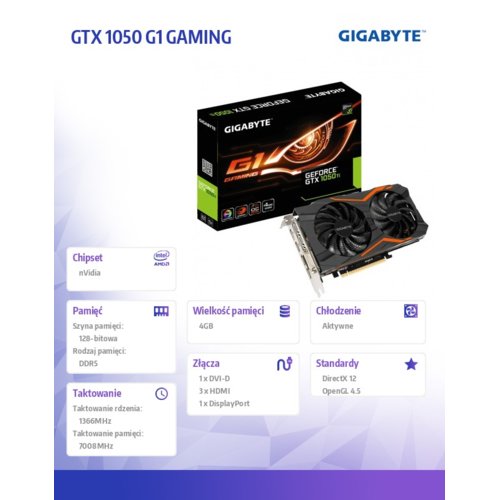 Gigabyte GeForce GTX 1050 G1 GAMING 4GB GDDR5 128BIT DVI/HDMI