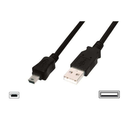 ASSMANN Kabel połączeniowy USB 2.0 HighSpeed "Canon" Typ USB A/miniUSB B (5pin) M/M czarny 1,8m