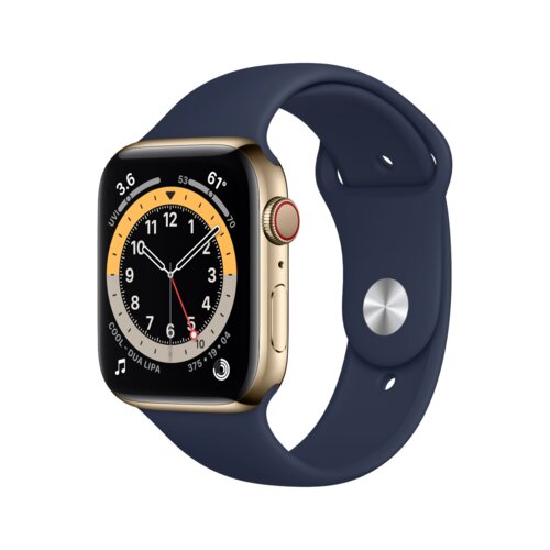Apple Watch Series 6 GPS + Cellular, 44mm Gold Stainless Steel Case with Deep Navy Sport Band