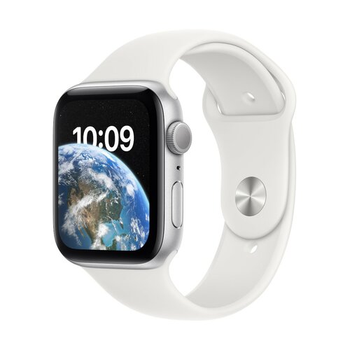 Smartwatch Apple Watch SE 22 GPS 44mm aluminium srebrne, biały pasek sportowy
