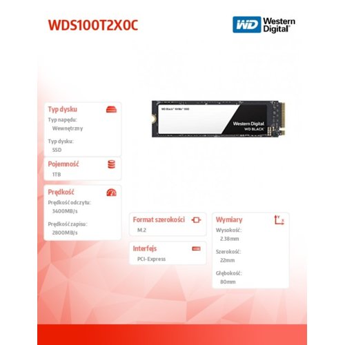 Dysk SSD Western Digital Black WDS100T2X0C (1 TB ; M.2; PCI-E)