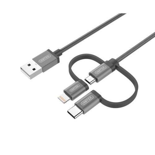 Unitek Kabel microUSB/USB-C/Lightning, 1m, MFI, szary; Y-C4036AGY