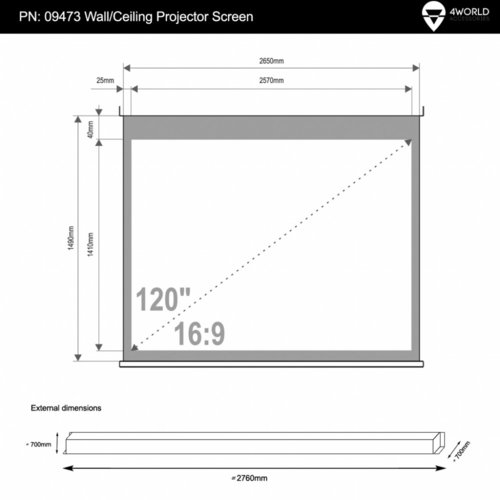 4World Ekran Projection screen(ciling)+pilot 265x149
