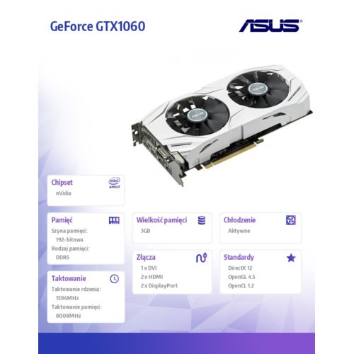 Asus GeForce GTX 1060 DUAL OC 3GB DDR5 192BIT DV/HD/DP