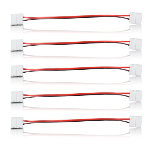 Whitenergy Złączka do taśm LED z kablem | jednokolorowy | dwustronna | IP20 | biała | 5 szt | 2 x zatrzask 10mm / 2 ścieżki | 15 cm
